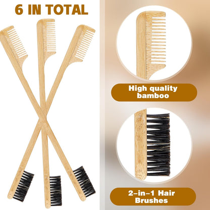 3 Pieces Moustache Comb and Brush Beard Edge Brushes 2-in-1 Sapling Wood Mustache Comb Gentle Control Bamboo V1258-DP02-B-222
