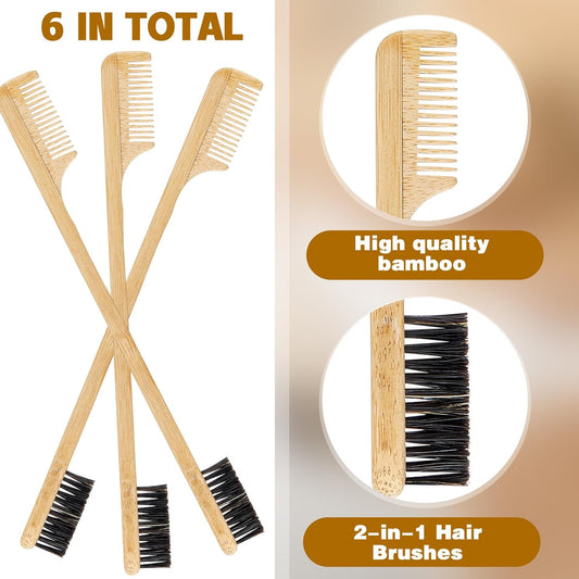 3 Pieces Moustache Comb and Brush Beard Edge Brushes 2-in-1 Sapling Wood Mustache Comb Gentle Control Bamboo V1258-DP02-B-222