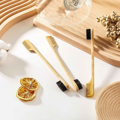3 Pieces Moustache Comb and Brush Beard Edge Brushes 2-in-1 Sapling Wood Mustache Comb Gentle Control Bamboo V1258-DP02-B-222
