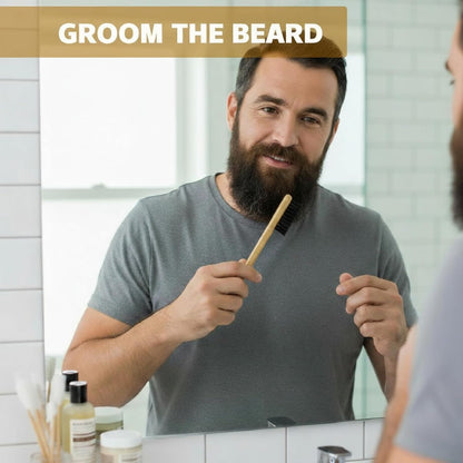3 Pieces Moustache Comb and Brush Beard Edge Brushes 2-in-1 Sapling Wood Mustache Comb Gentle Control Bamboo V1258-DP02-B-222