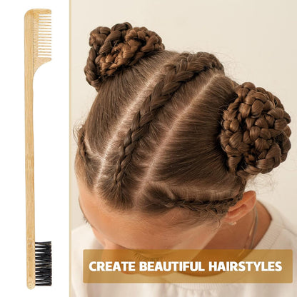 3 Pieces Moustache Comb and Brush Beard Edge Brushes 2-in-1 Sapling Wood Mustache Comb Gentle Control Bamboo V1258-DP02-B-222