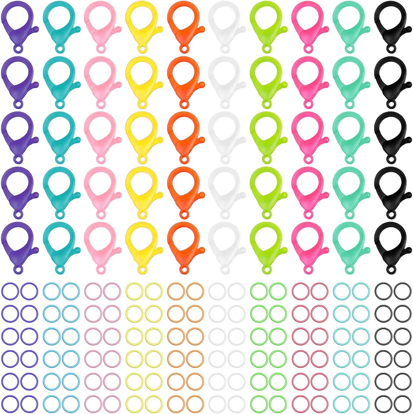 Multicolor Hard Plastic Clips Plastic Lobster Claw Clasps and Open Jump Rings, Cute Lanyard Snap Hooks for V1258-DP02-B-223