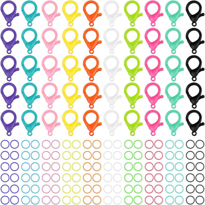 Multicolor Hard Plastic Clips Plastic Lobster Claw Clasps and Open Jump Rings, Cute Lanyard Snap Hooks for V1258-DP02-B-223