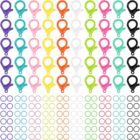 Multicolor Hard Plastic Clips Plastic Lobster Claw Clasps and Open Jump Rings, Cute Lanyard Snap Hooks for V1258-DP02-B-223
