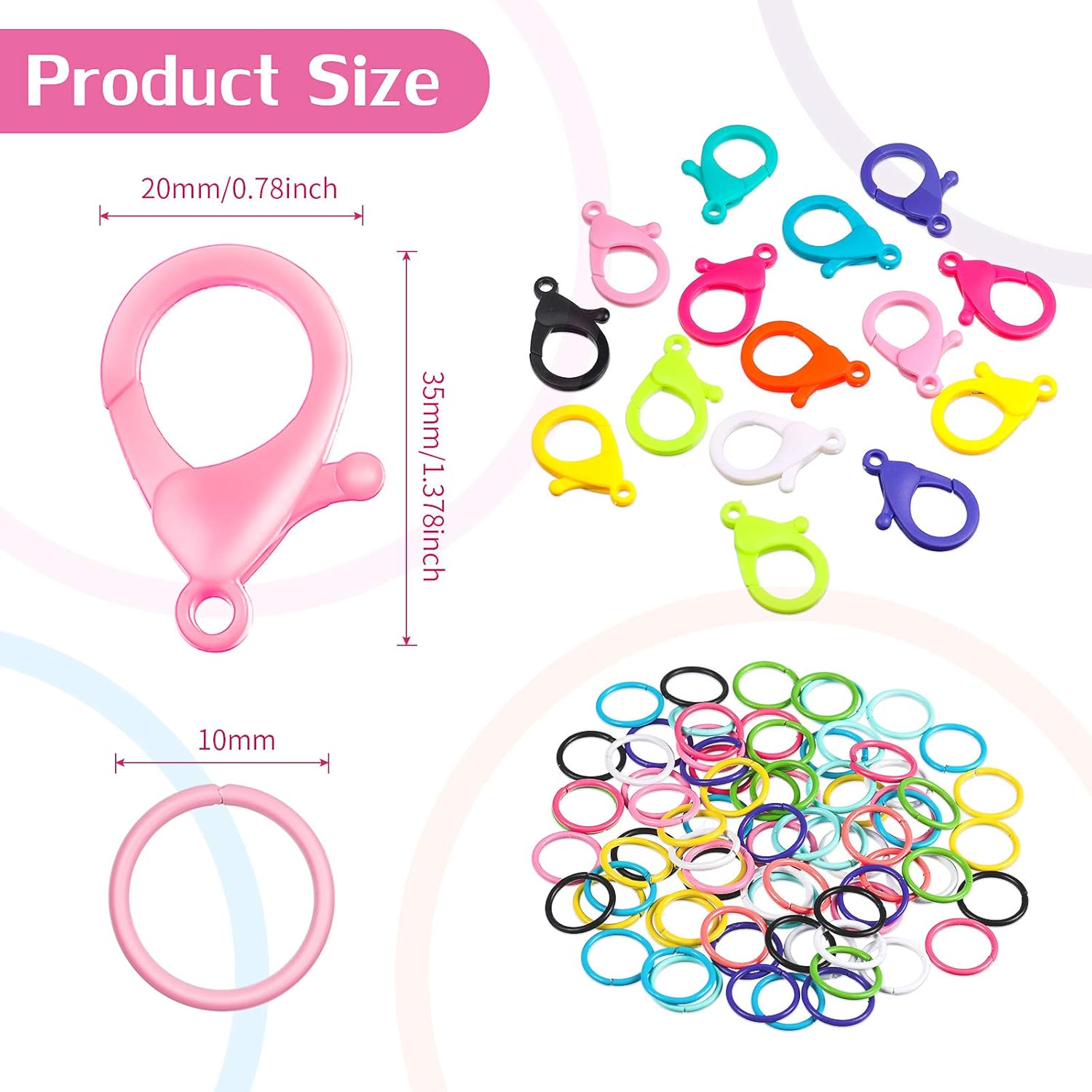 Multicolor Hard Plastic Clips Plastic Lobster Claw Clasps and Open Jump Rings, Cute Lanyard Snap Hooks for V1258-DP02-B-223