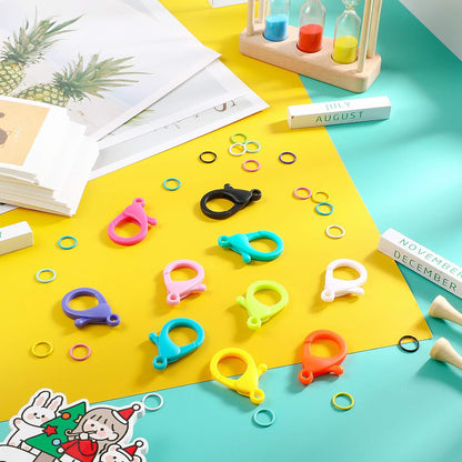 Multicolor Hard Plastic Clips Plastic Lobster Claw Clasps and Open Jump Rings, Cute Lanyard Snap Hooks for V1258-DP02-B-223