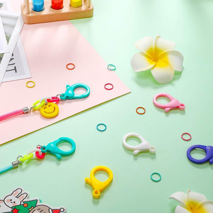 Multicolor Hard Plastic Clips Plastic Lobster Claw Clasps and Open Jump Rings, Cute Lanyard Snap Hooks for V1258-DP02-B-223