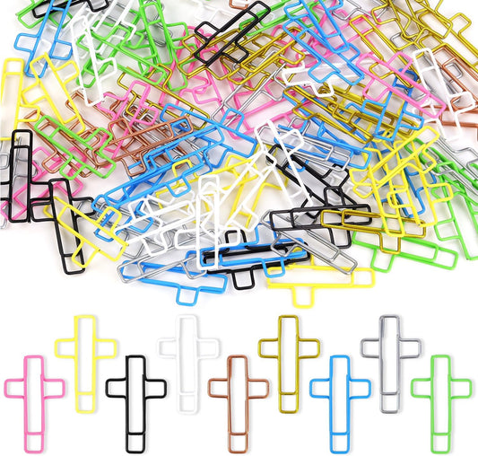 100 Pack Cross Paper Clips, 1.34 x 0.8 Inches, Multicolored, Stainless Steel Bible Study Supplies V1258-DP02-B-2246