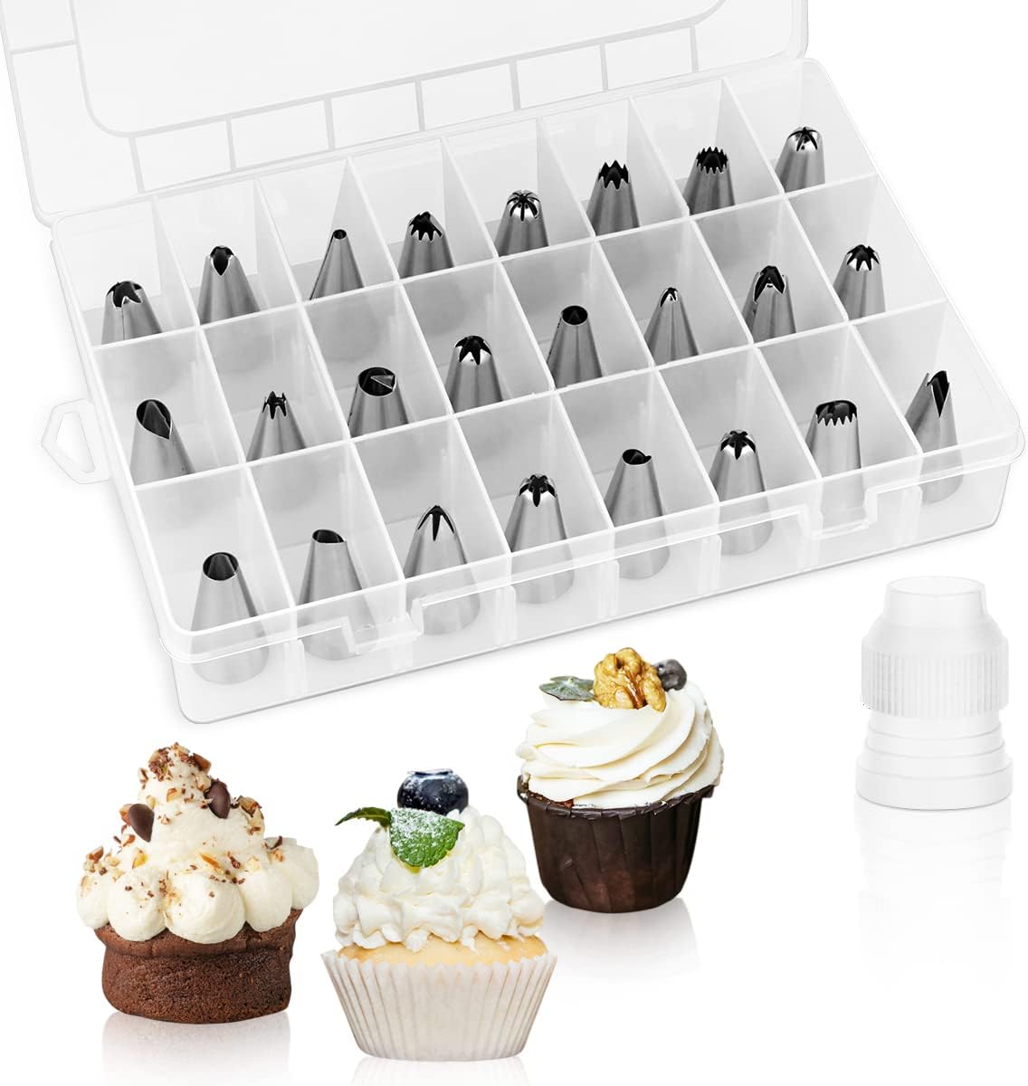 24 Piece Piping Tips Set, Icing Piping Nozzles with Storage Box, Stainless Steel Nozzles Tip for Cake V1258-DP02-B-2248