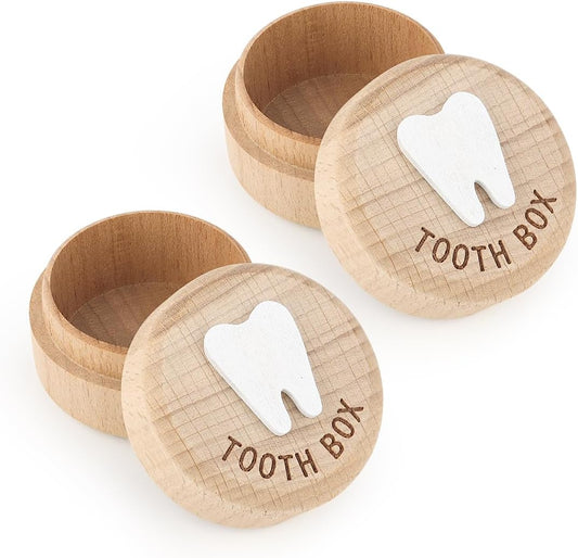 2Pcs Tooth Fairy Box Wooden Tooth Fairy Keepsake Box Lost Teeth Storage for Kids Milk Teeth Container Box for V1258-DP02-B-2251