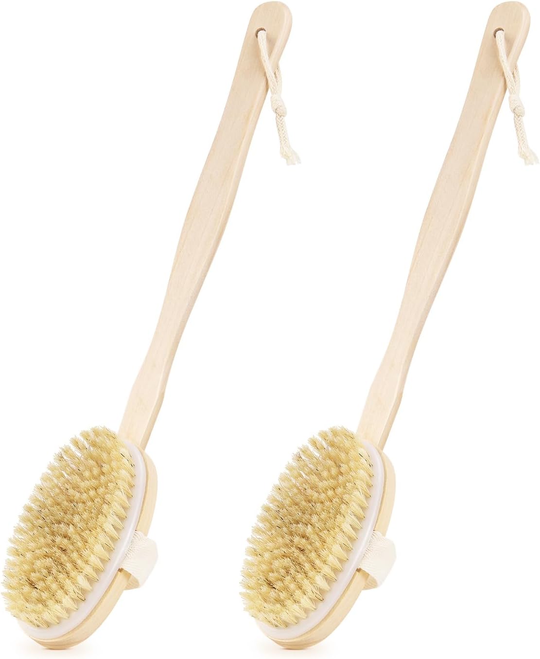 2 Pack Detachable Bath Bristle Brush, Wood Long Handle Dry Brushing Body Brush for Shower V1258-DP02-B-2258
