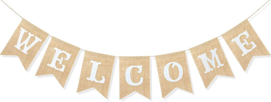 Welcome Banner Sign Garland Wedding Baby Shower Classroom Party Decorations Vintage Rustic Burlap Hanging V1258-DP02-B-2295