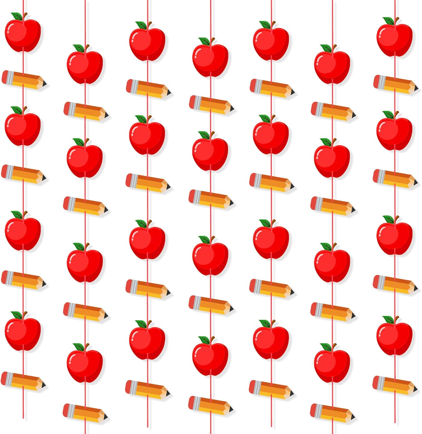 4 Strings Pencil Apple Garland Banner Welcome Back to School Decorations for Classroom Office Photo Props V1258-DP02-B-2304