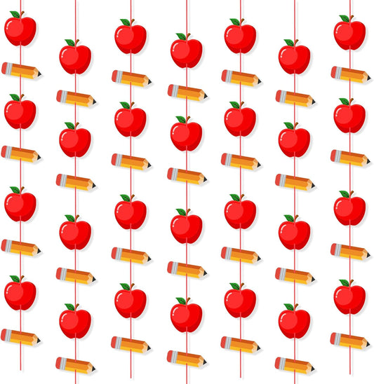 4 Strings Pencil Apple Garland Banner Welcome Back to School Decorations for Classroom Office Photo Props V1258-DP02-B-2304