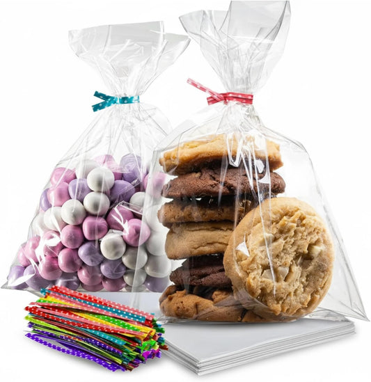 200 Pack Clear Cellophane Bags for Favors - Transparent Goodie Bags for Birthday Party, 6x10 Inch Clear Bag V1258-DP02-B-2306