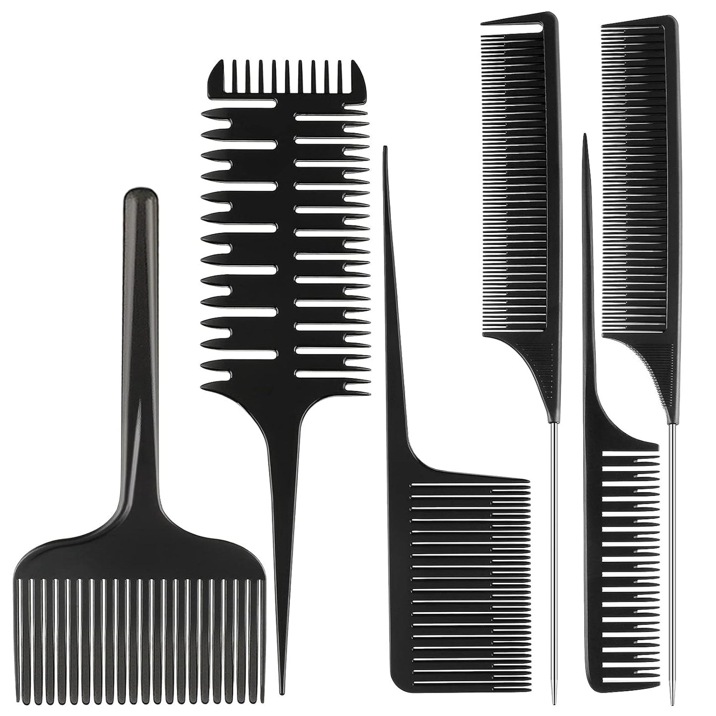 6 Pcs Highlighting Hair Combs Set, 3-way Hair Sectioning, Dyeing, Rat Tail Lifting Comb for Weaving Foiling V1258-DP02-B-232