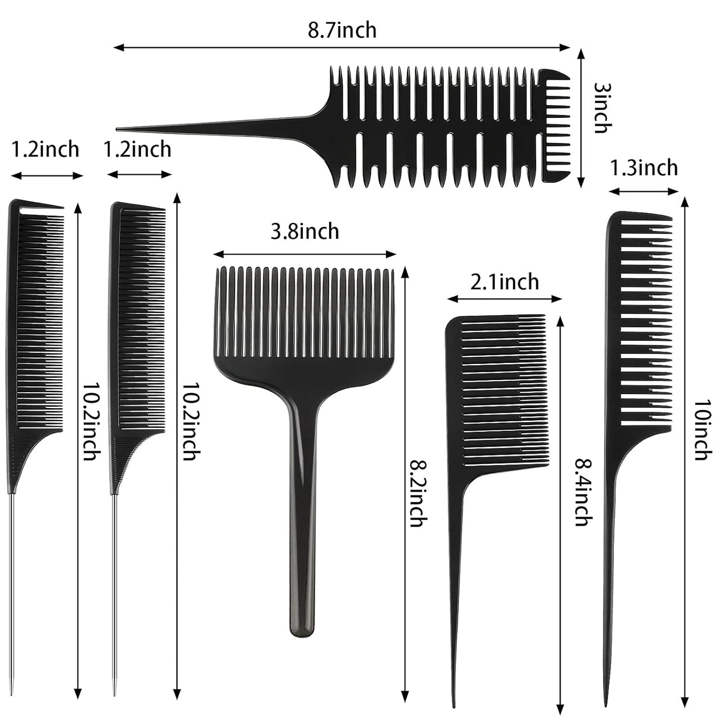 6 Pcs Highlighting Hair Combs Set, 3-way Hair Sectioning, Dyeing, Rat Tail Lifting Comb for Weaving Foiling V1258-DP02-B-232