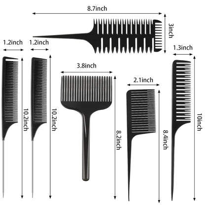6 Pcs Highlighting Hair Combs Set, 3-way Hair Sectioning, Dyeing, Rat Tail Lifting Comb for Weaving Foiling V1258-DP02-B-232