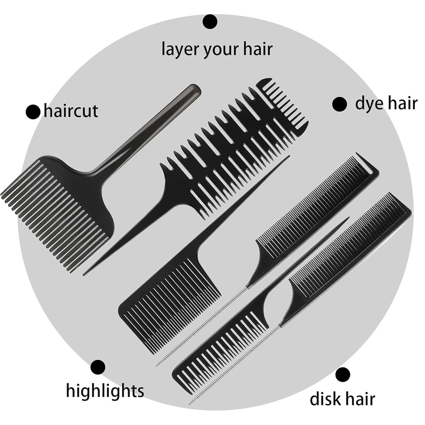 6 Pcs Highlighting Hair Combs Set, 3-way Hair Sectioning, Dyeing, Rat Tail Lifting Comb for Weaving Foiling V1258-DP02-B-232