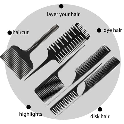 6 Pcs Highlighting Hair Combs Set, 3-way Hair Sectioning, Dyeing, Rat Tail Lifting Comb for Weaving Foiling V1258-DP02-B-232