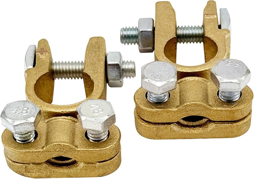 Brass Battery Terminals Connectors Clamps, Top Post Battery Terminal Protector Set for Marine Car Boat RV V1258-DP02-B-2329