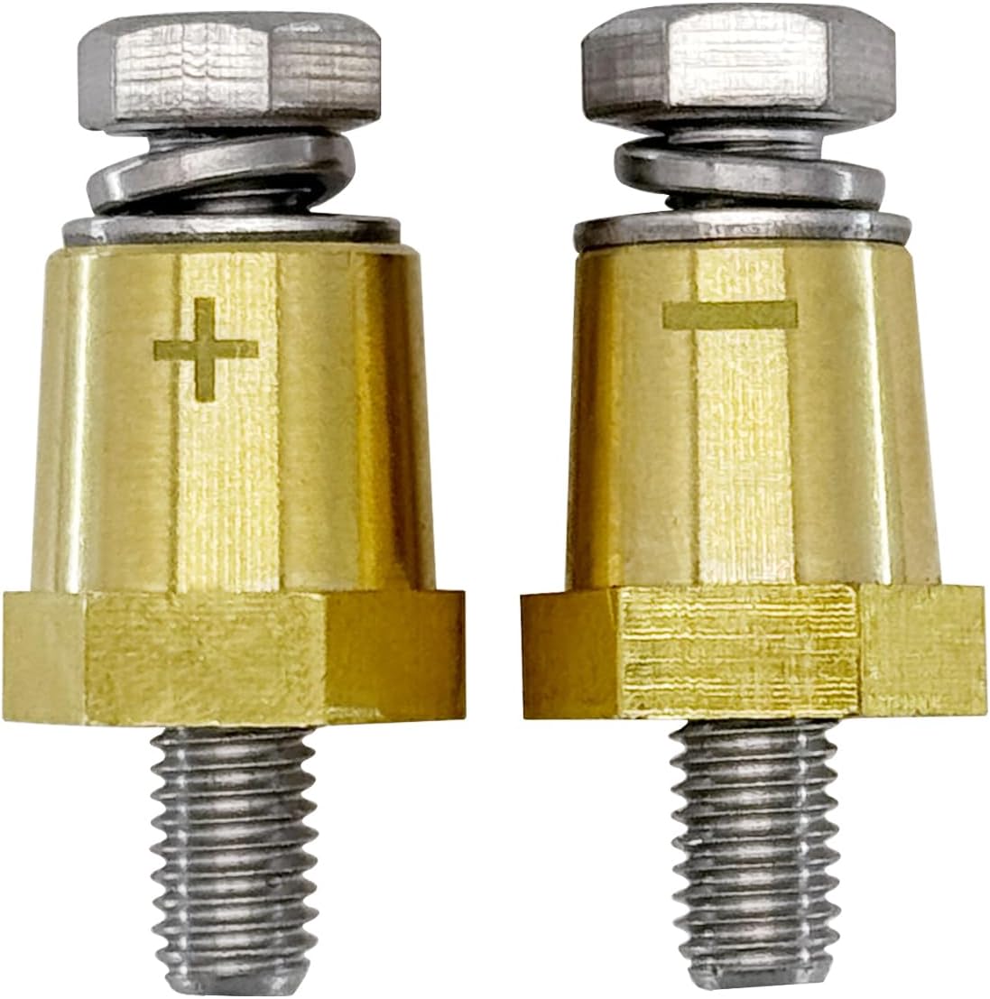 M8 Thread Brass Battery Terminal Charging Posts, Battery Post Adapter (+/-) with Solid M8 Bolts as Male Posts V1258-DP02-B-2333
