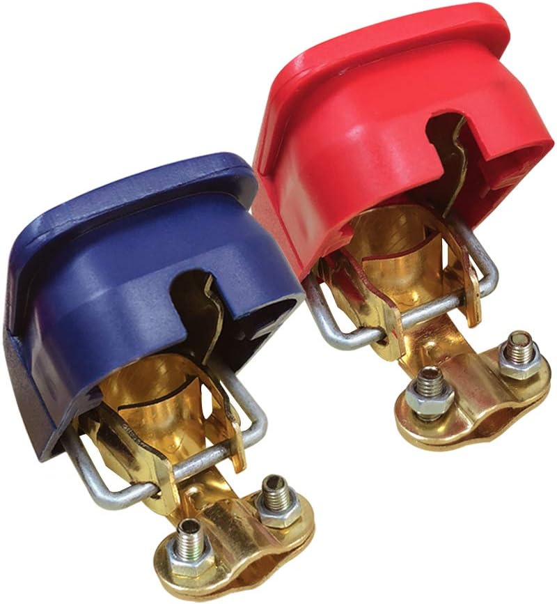 Quick Release Brass Battery Terminal Clamps, Quick Disconnect Battery Terminals with Red and Blue Cover for V1258-DP02-B-2362