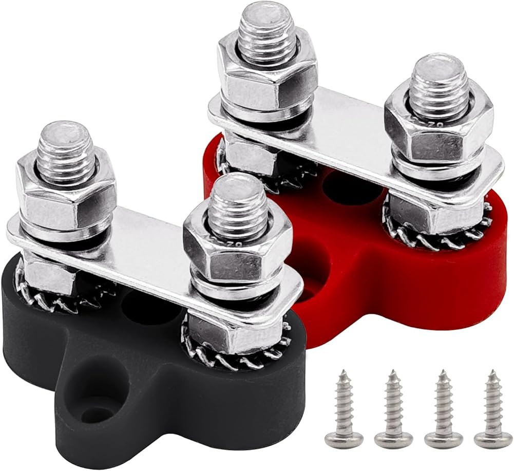 5/16" Dual Studs Power Distribution Block, M8 Bus Bar 12V 200A Battery Junction Post Terminal Marine Busbar V1258-DP02-B-2367