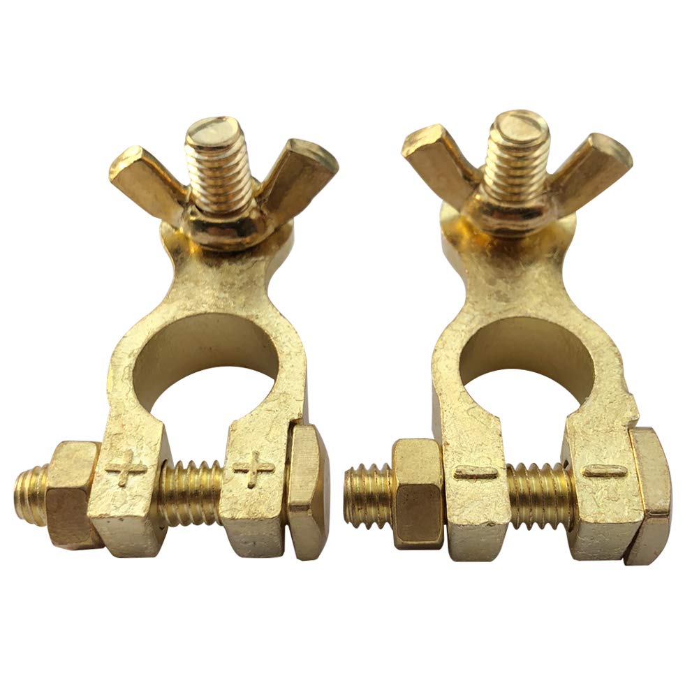 Brass Battery Terminals Connectors Clamp, Top Post Battery Terminal for Car and Boat (1 Pair) V1258-DP02-B-2369