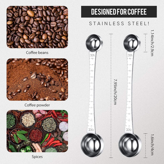 2 Pieces Coffee Scoops with Mark, 1 Tablespoon and 1 Teaspoon Stainless Steel Coffee Measuring Scoop for V1258-DP02-B-238