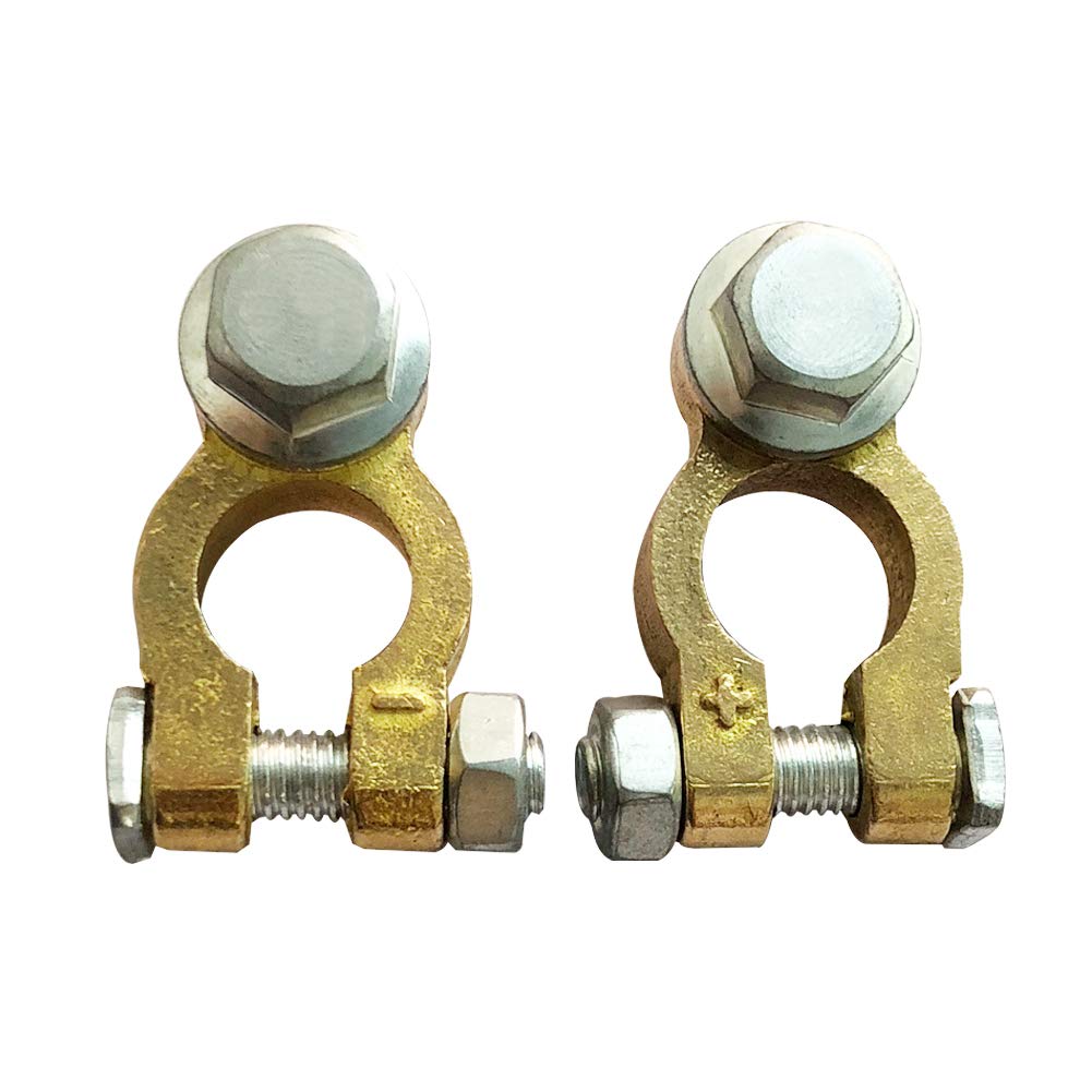 Brass Battery Terminal Connector Clamps, Top Post Battery Terminals Protector Set for Marine Car Boat RV V1258-DP02-B-2382