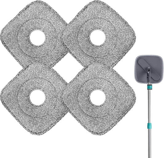 4 Pack Square Reusable Microfiber Mop Pads Fit for True & Tidy Spin Mop, Machine Washable Refill, Super V1258-DP02-B-2385