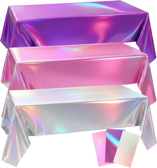 3 Pcs Kpop Theme Party Purple & Pink & Silver Iridescent Party Tablecloth 54 x 108 Inch Plastic Rectangle V1258-DP02-B-2390