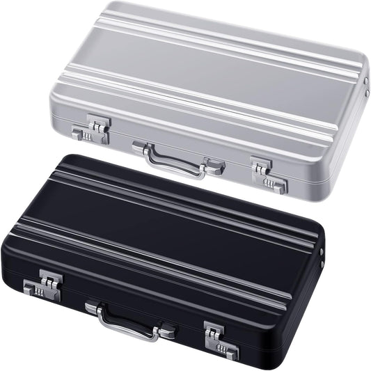 2 Pcs Business Card Holder Suitcase Aluminum Business Card Case with Waterproof Pocket Credit Holder for Men V1258-DP02-B-2393