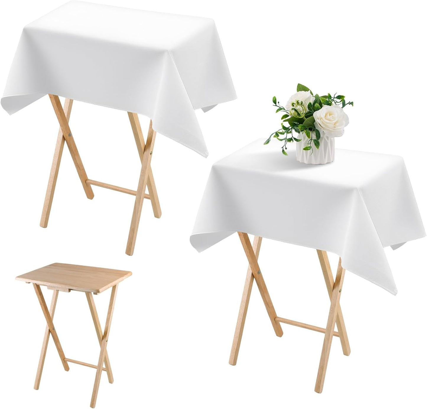 2 Pcs Small Tablecloth Washable Fabric Folding TV Tray Table Cloth Polyester Solid Color Nightstand Cover for V1258-DP02-B-2403