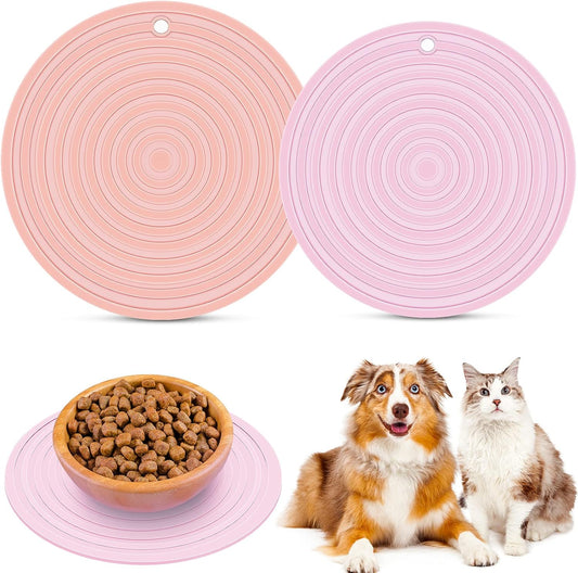 2 Pieces Silicone Pet Food Mat Pet Feeding Mat for Dog and Cat Food Bowl Placemat Preventing Food and Water V1258-DP02-B-241