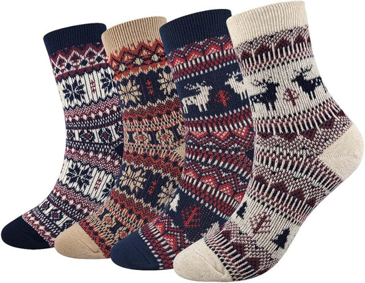 Women's Cotton Blend Knit Crew Socks, Soft Everyday Nordic Style Set - Colorful Patterns, Made in Korea V1258-DP02-B-2454