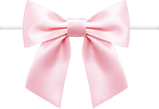 60 Pack Twist Tie Bows 3.3'' Craft Bows Satin Ribbon Bow for Gift Wrapping, Treat Bags, Party Favors & Craft V1258-DP02-B-2458