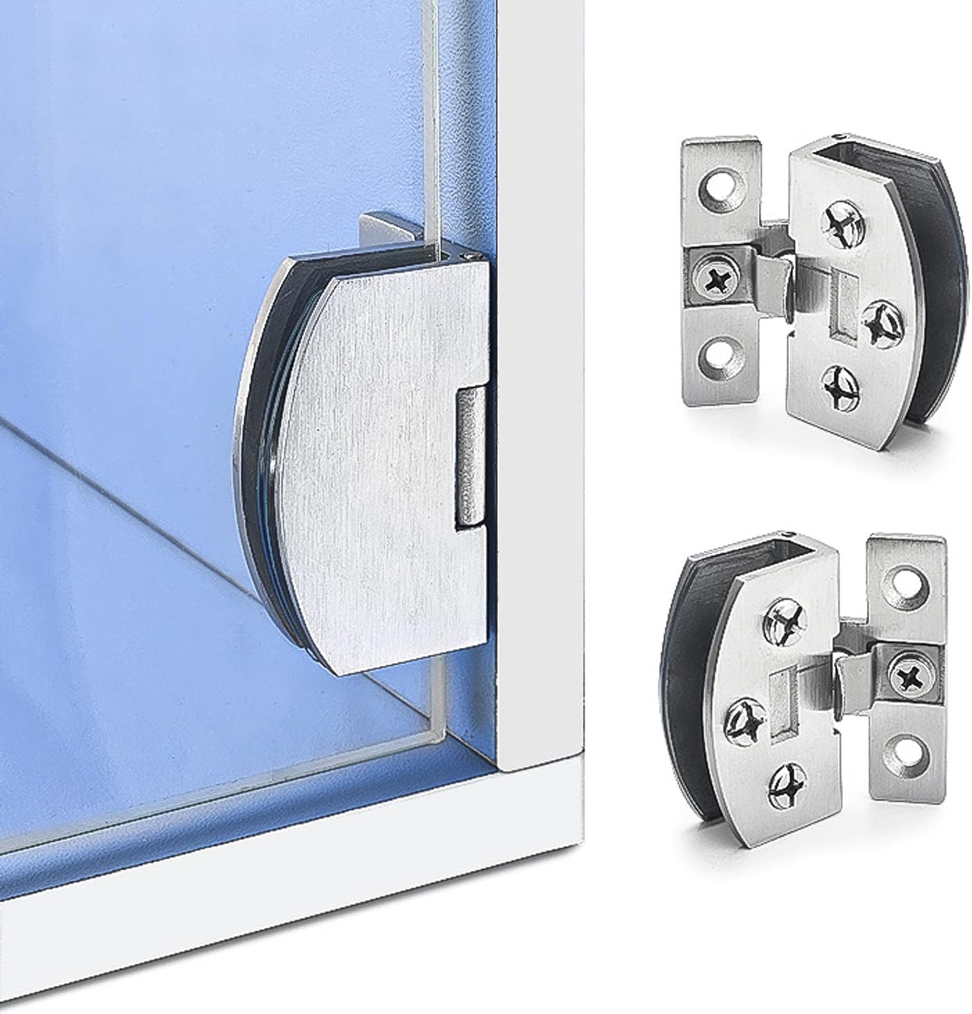 2 Pcs Glass Doors Hinge Cupboard Showcase Wine Cabinet Clamp Gate Hinges Without Drilling (Small) V1258-DP02-B-2483