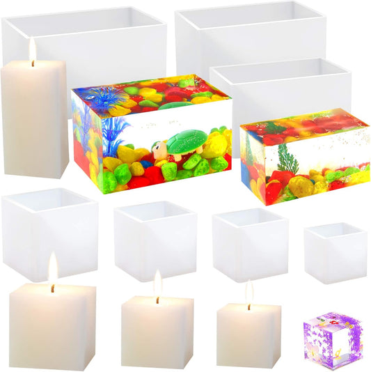7 Pieces Square Resin Molds Rectangle Resin Molds Candle Mold Cube Casting Molds for Insect Specimen Coaster V1258-DP02-B-249