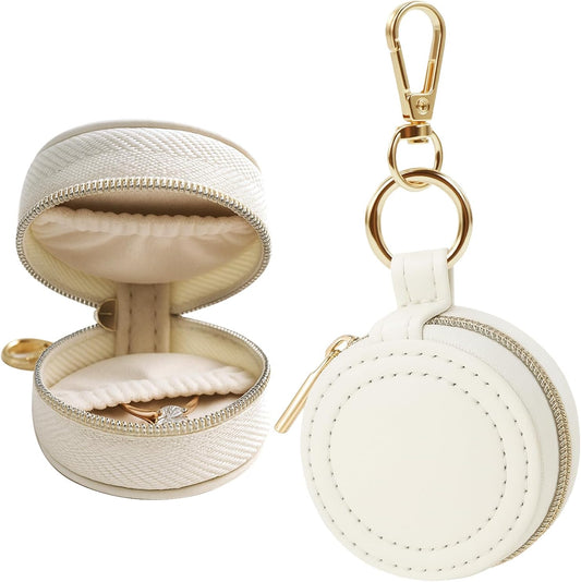 Portable Ring Keychain Holder for Gym and Travel - White Jewelry Holder for Sports Bag, Compact Ring Earring V1258-DP02-B-2490