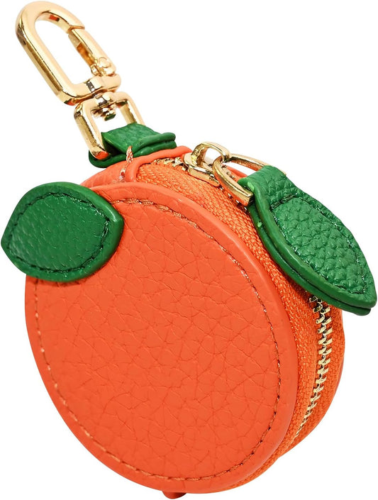 Cute Fruit Coin Purse Keychain With Zipper - Kawaii Mini Leather Bag Charm for Backpack Or Orange Bag Charm V1258-DP02-B-2491