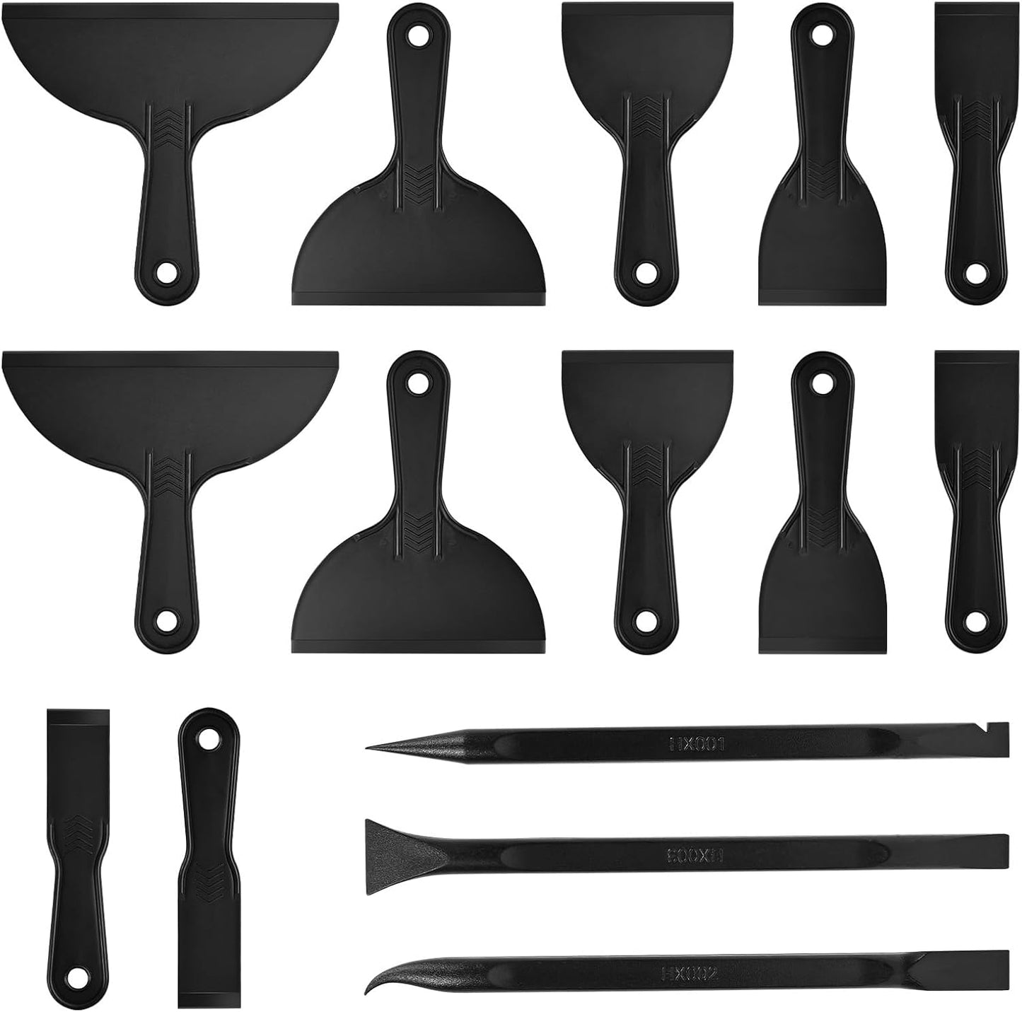 15 Pack Plastic Putty Knife Scraper Set - 6 Sizes for Spackling, Taping, Drywall & Painting - Flexible V1258-DP02-B-2493