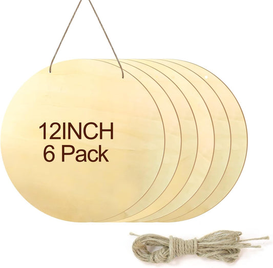 6Pack 12 Inch Round Wooden Discs for Crafts, DIY Projects, Wooden Door Hanger Signs, and Painting,Holiday V1258-DP02-B-2494