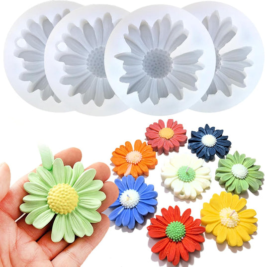 4 PCS Daisy Flower Silicone Molds for Candles, 3D Flower Candle Mold Silicone Daisy DIY Soap Wax Epoxy Resin V1258-DP02-B-2501