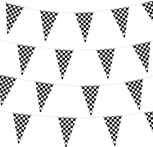 100ft Checkered Flag Banner, Racing Flags Race Car Wheels Birthday Party Decorations, Car Themed Party Decor V1258-DP02-B-2504