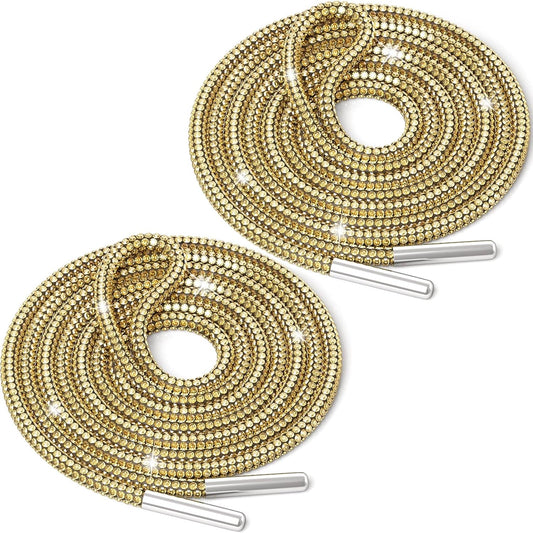 2pcs Gold Rhinestone Shoe Laces, Round Glitter Bling Crystal Shoe Strings, Shiny Rope Shoelaces Replacement V1258-DP02-B-2506