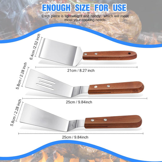 3 Pieces Stainless Steel Cooking Spatula Set Flat Top Metal Spatula Stainless Steel Wire Cheese Cutter Tool V1258-DP02-B-251