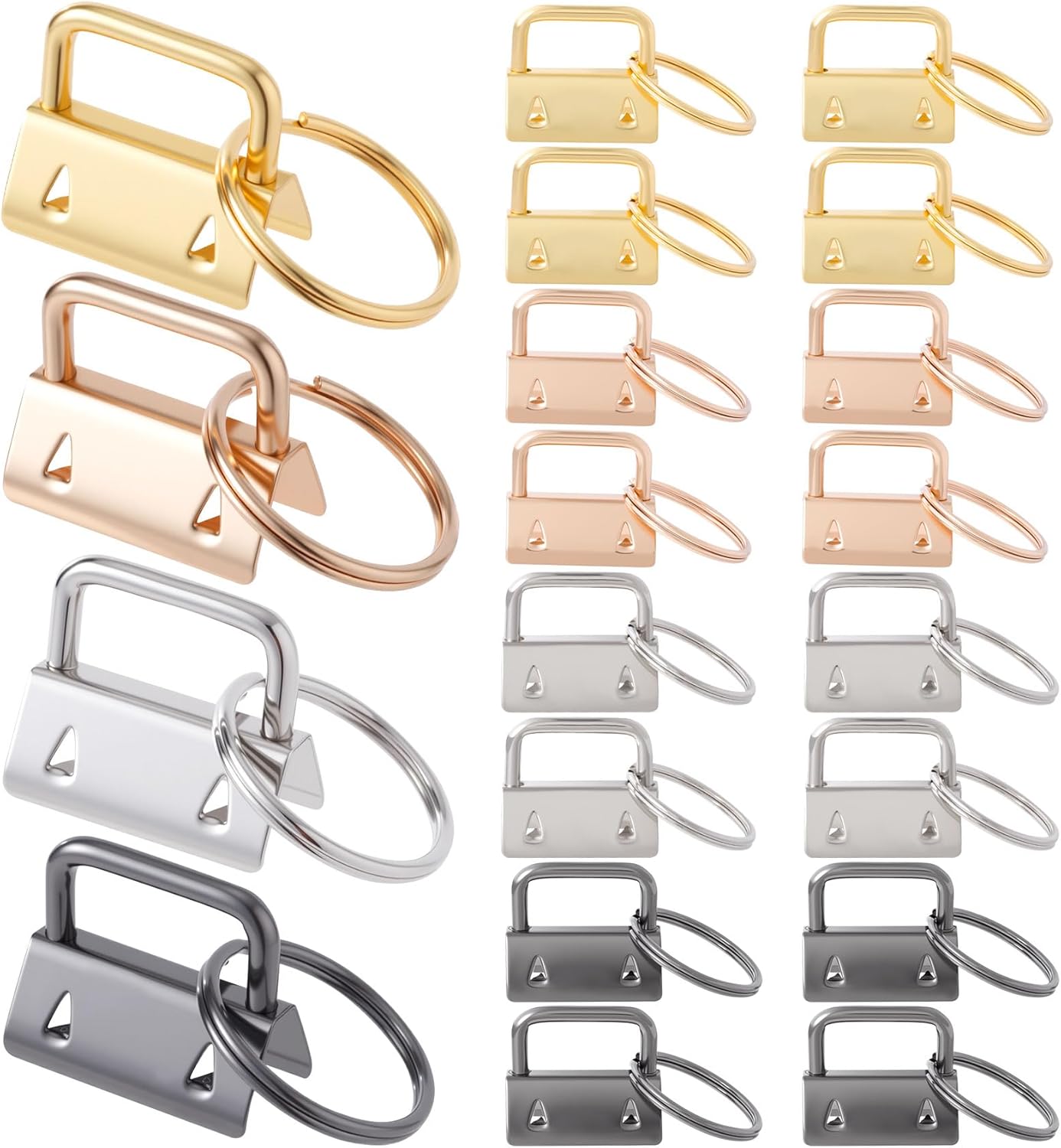 20 Pack Key Fob Hardware, Wristlet Keyfob Hardware Set with Split Rings, 25mm Keychain Clamp for Wristlets V1258-DP02-B-2521