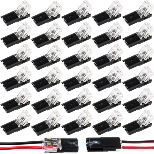 60pcs Quick Clip Double Wire Connector, Low-Voltage Plug-in Wire Connectors with Locking Buckle, 2 Pin Quick V1258-DP02-B-2522
